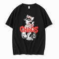 Original Chaos Cat Heart Skull Graphic Black Tshirts Jpg
