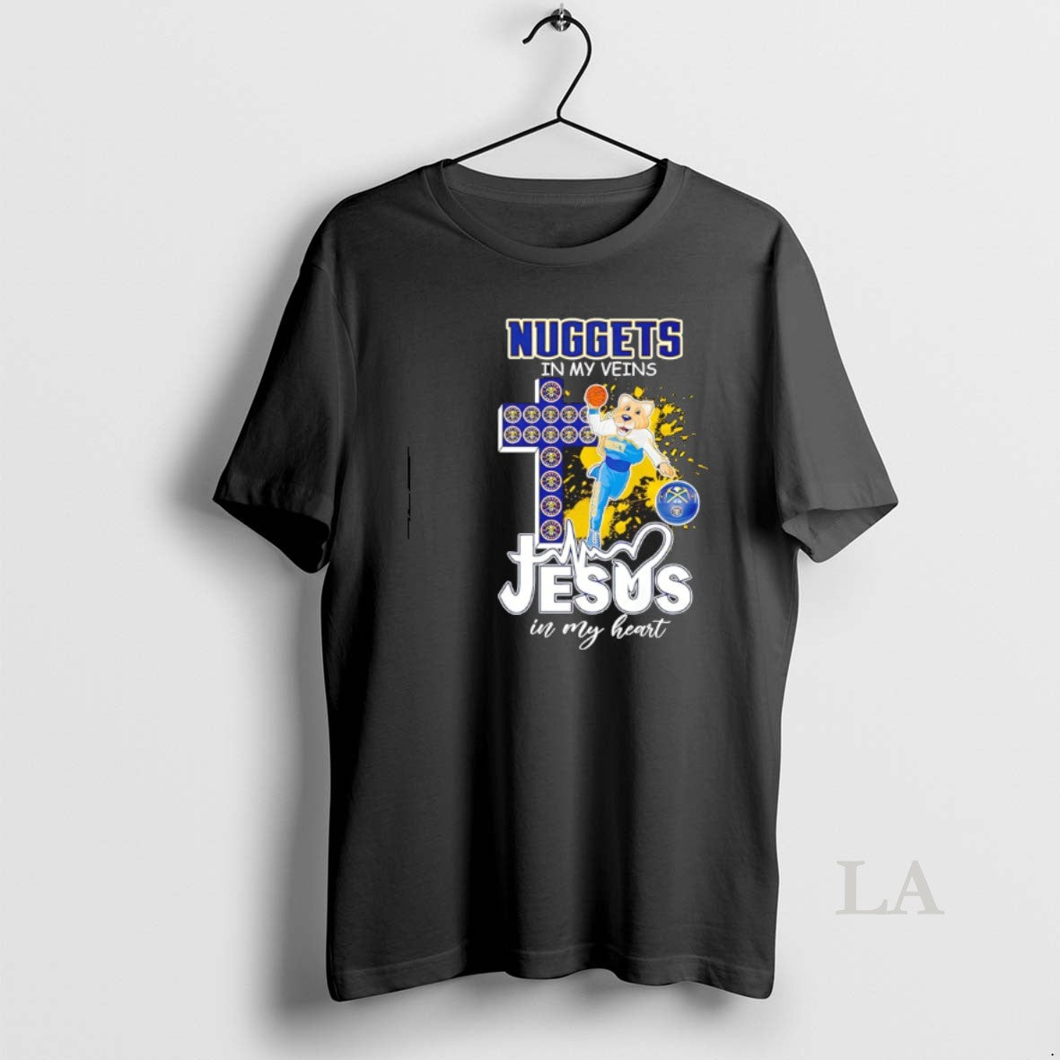 Original Denver Nuggets In My Veins Jesus In My Heart Mascot T-Shirts, Hoodie, Sweatshirt | CoreVibeTees.com