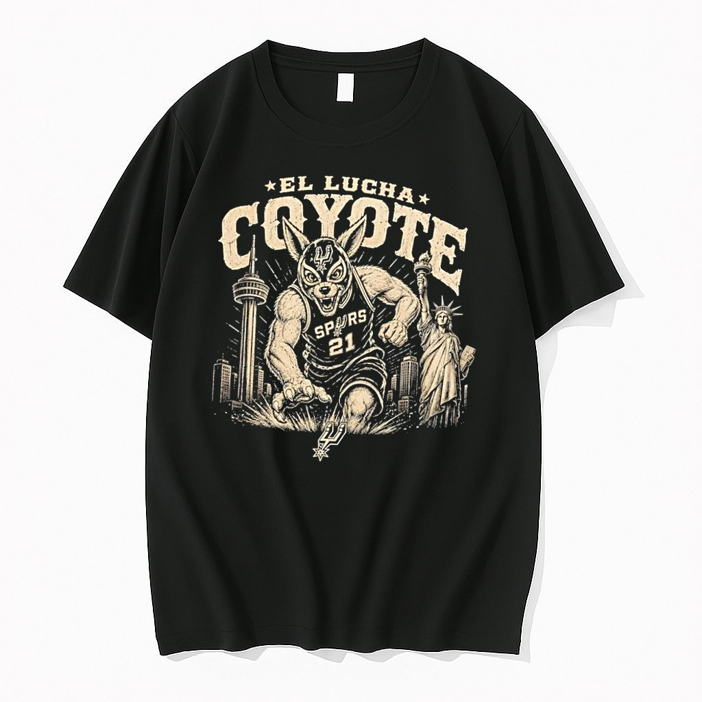 Original El Lucha Coyote Spurs 21 San Antonio Tower Statue Of Liberty Black Tshirts