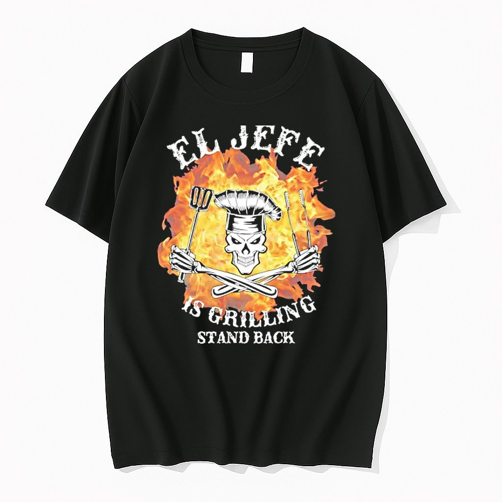 Original El Jefe Is Grilling Stand Back Skeleton Chef Tshirts Jpg