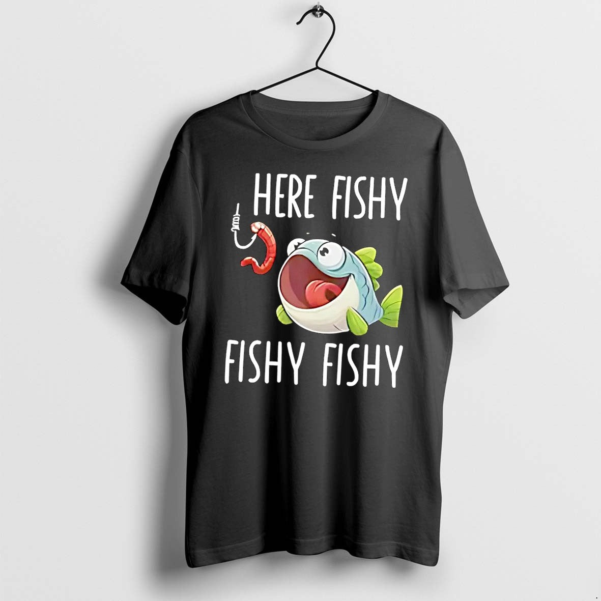 Original Funny Fishing Gift Here Fishy Fishy Black Tshirts Jpg