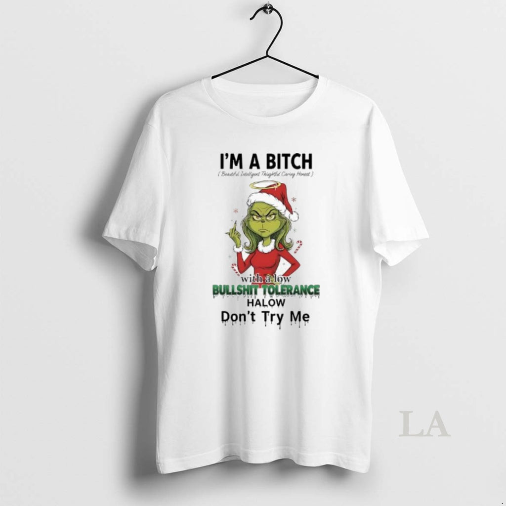 Original Grinch Xmas With A Low Bullshit Tolerance Www Halow Dont Try Me T-Shirts, Hoodie, Sweatshirt | CoreVibeTees.com