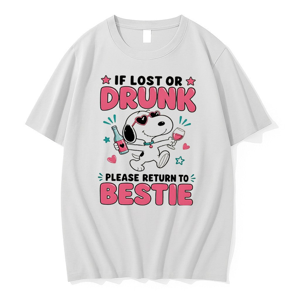 Original If Lost Or Drunk Please Return To Bestie Snoopy Tee Tshirts Jpg