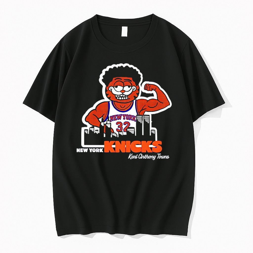 Original Karl Anthony Towns X Orange Cat New York Knicks Basketball Nba City Skyline Tshirts