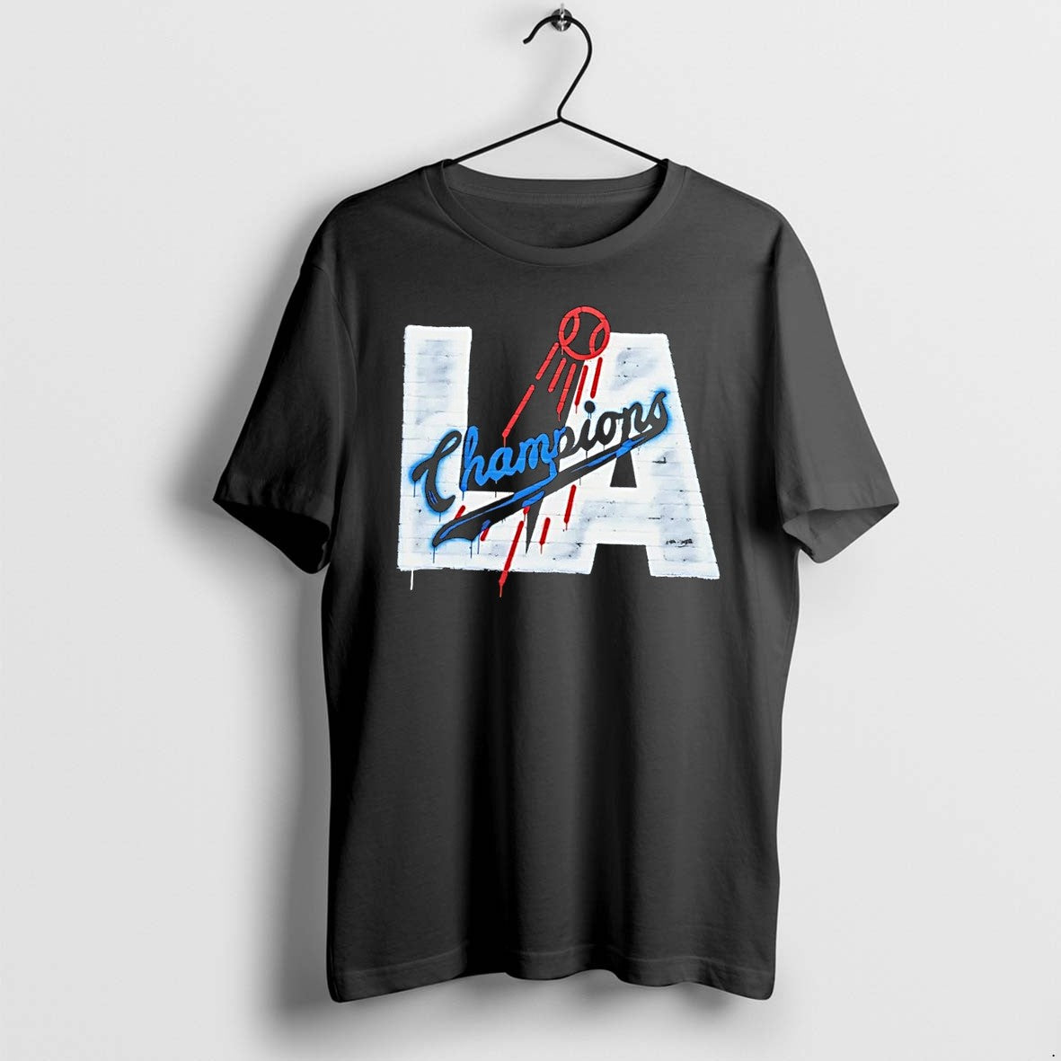 Original La Champions Baseball Spray Paint Style Los Angeles Dodgers Black Tshirts