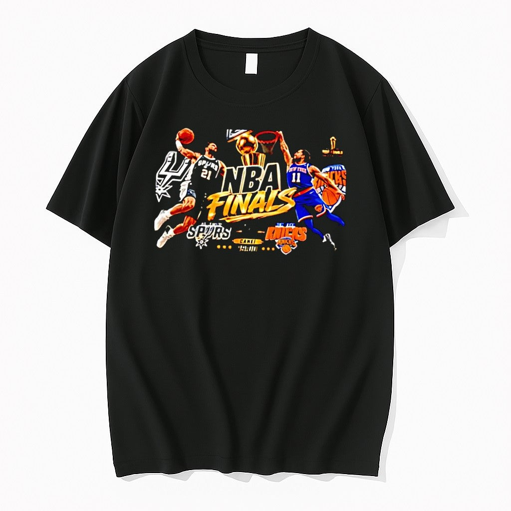 Original Nba Finals Basketball Player Jump Shot San Antonio Spurs New York Knicks Black Tshirts