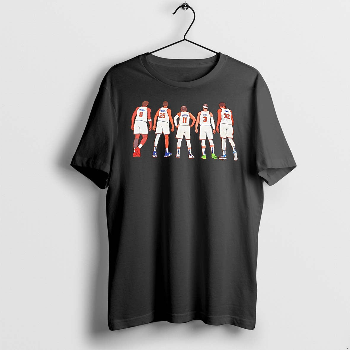 Original New York Knicks Big Five Players Turn Around Basketball Nba Cartoon 2026 Tshirts