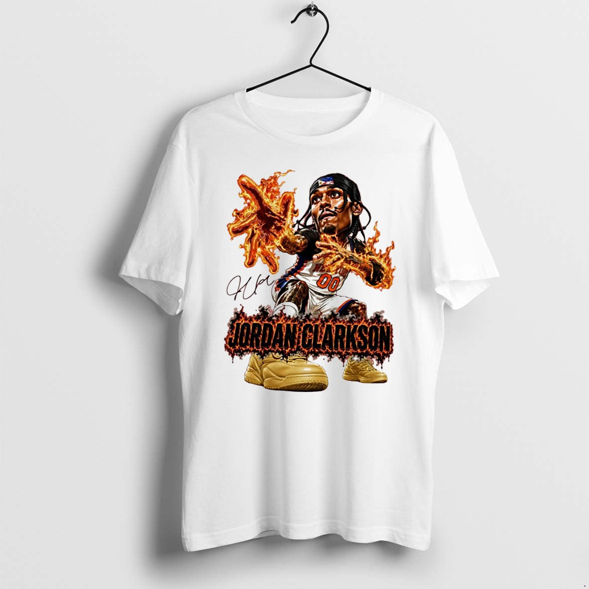Original New York Knicks Jordan Clarkson Flame Thrower Illustration Tee Tshirts