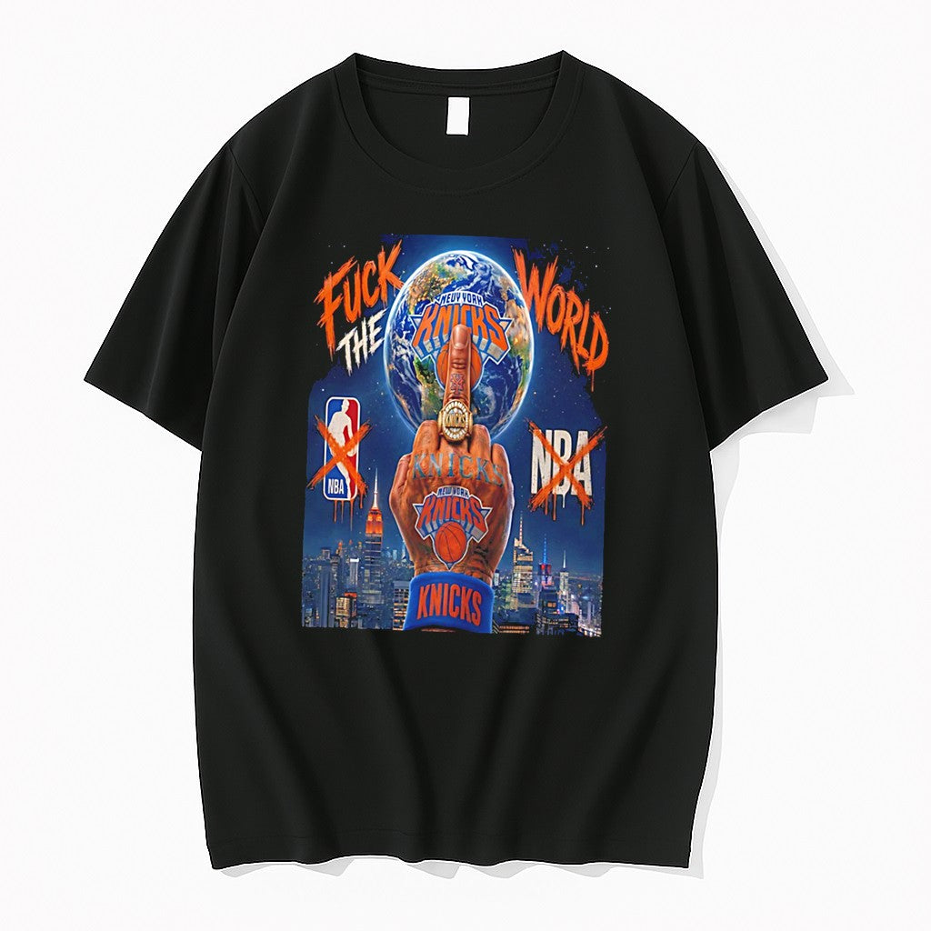 Original New York Knicks Fuck The World Middle Finger Illustration Tee Tshirts
