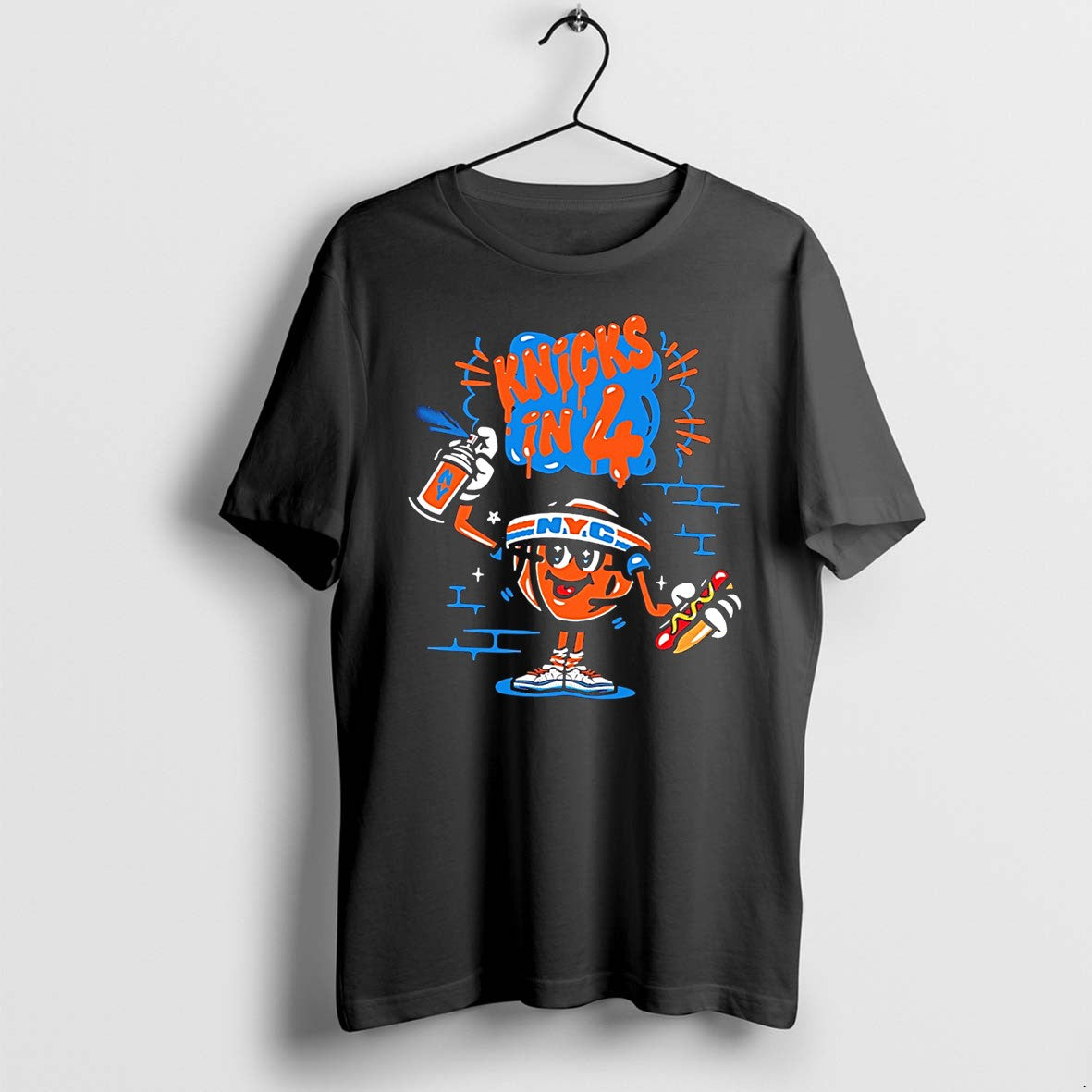 Original New York Knicks In 4 Cartoon Basketball Mascot Wearing Nyc Headband Tee Tshirts