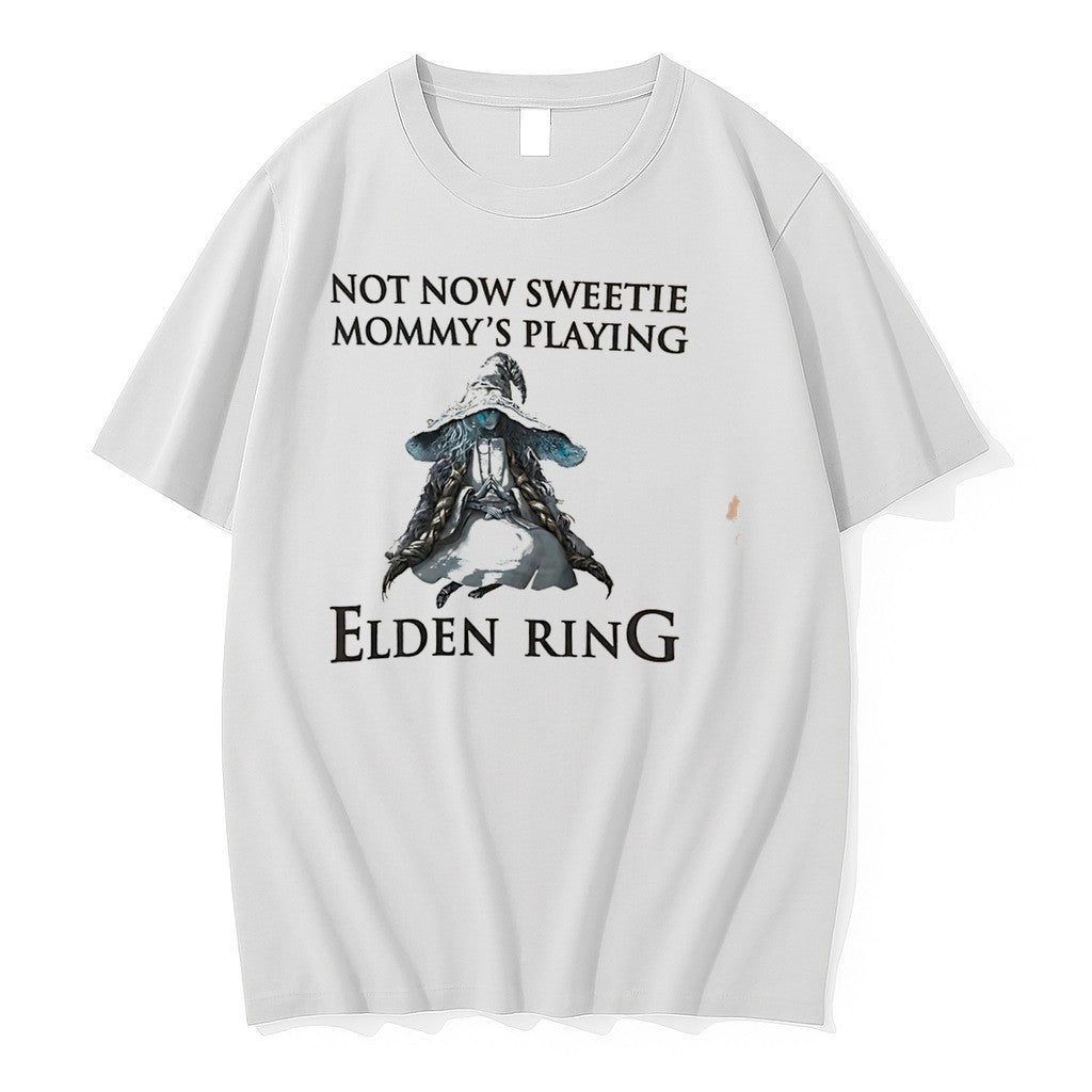 Original Not Now Sweetie Mommys Playing Elden Ring Illustration Tee Tshirts Jpg
