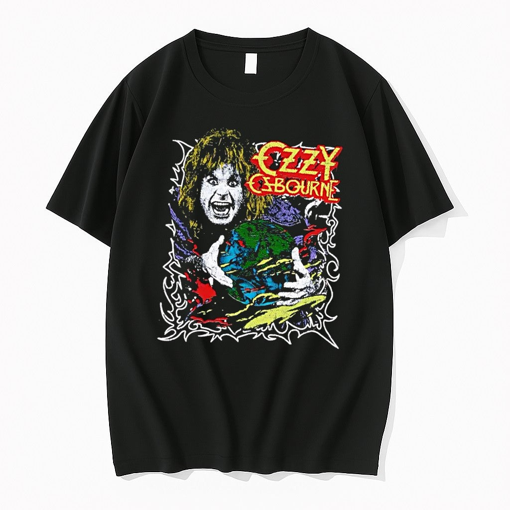 Original Ozzy Osbourne Holding A Globe Graphic Black Tshirts Jpg