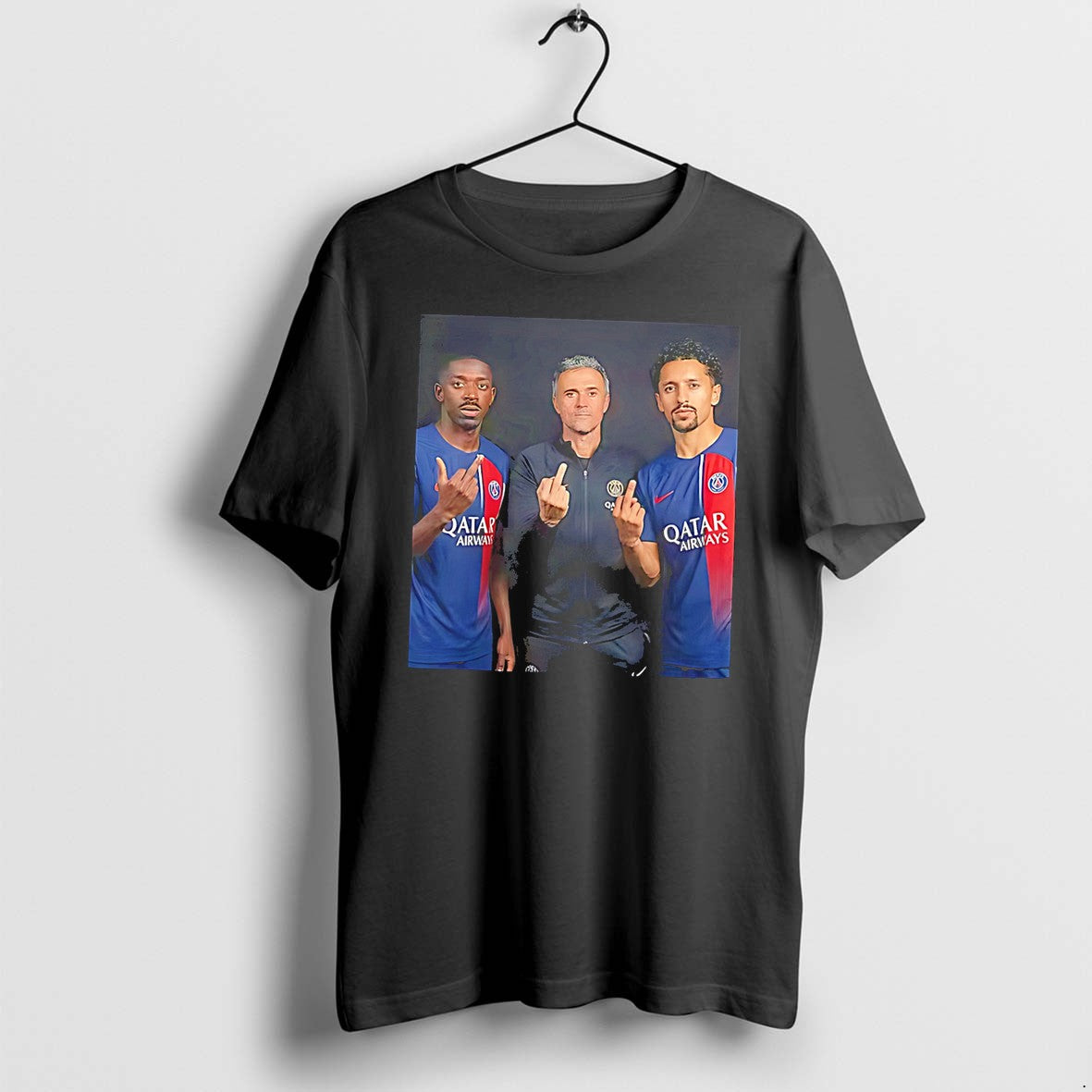 Original Paris Saint Germain Ousmane Dembele And Luis Enrique And Marquinhos Middle Finger Tee Tshirts