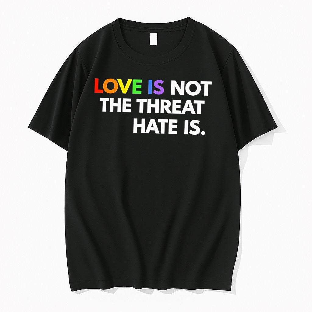 Original Pride Love Is Not The Threat Hate Is Lgbt Pride Month 2026 Tshirts Jpg