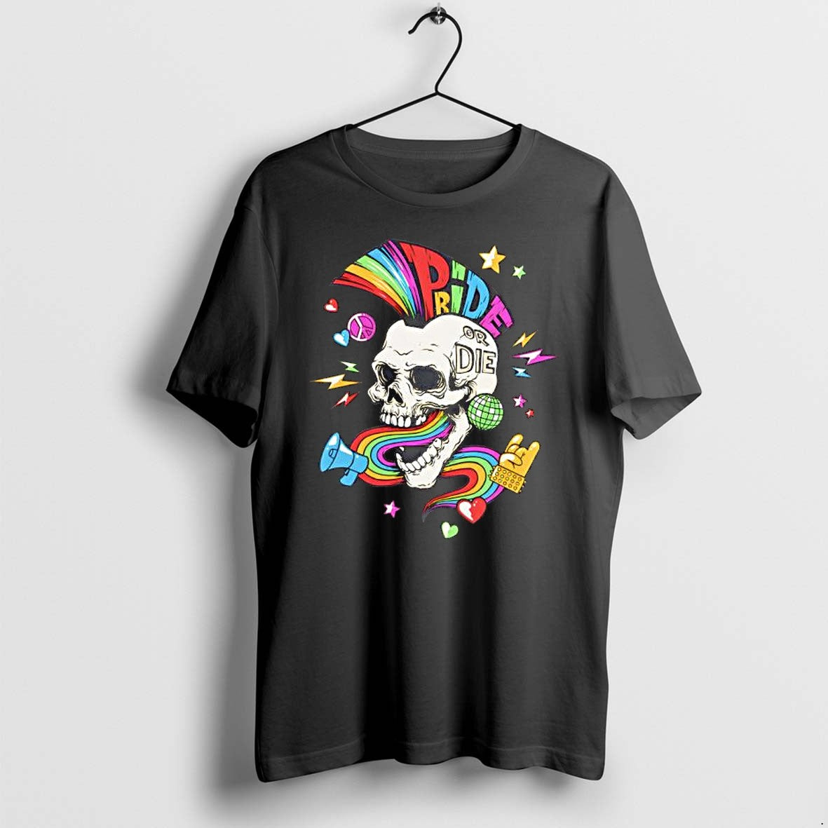 Original Pride Or Die Rainbow Skull Disco Party Graphic Tshirts Jpg