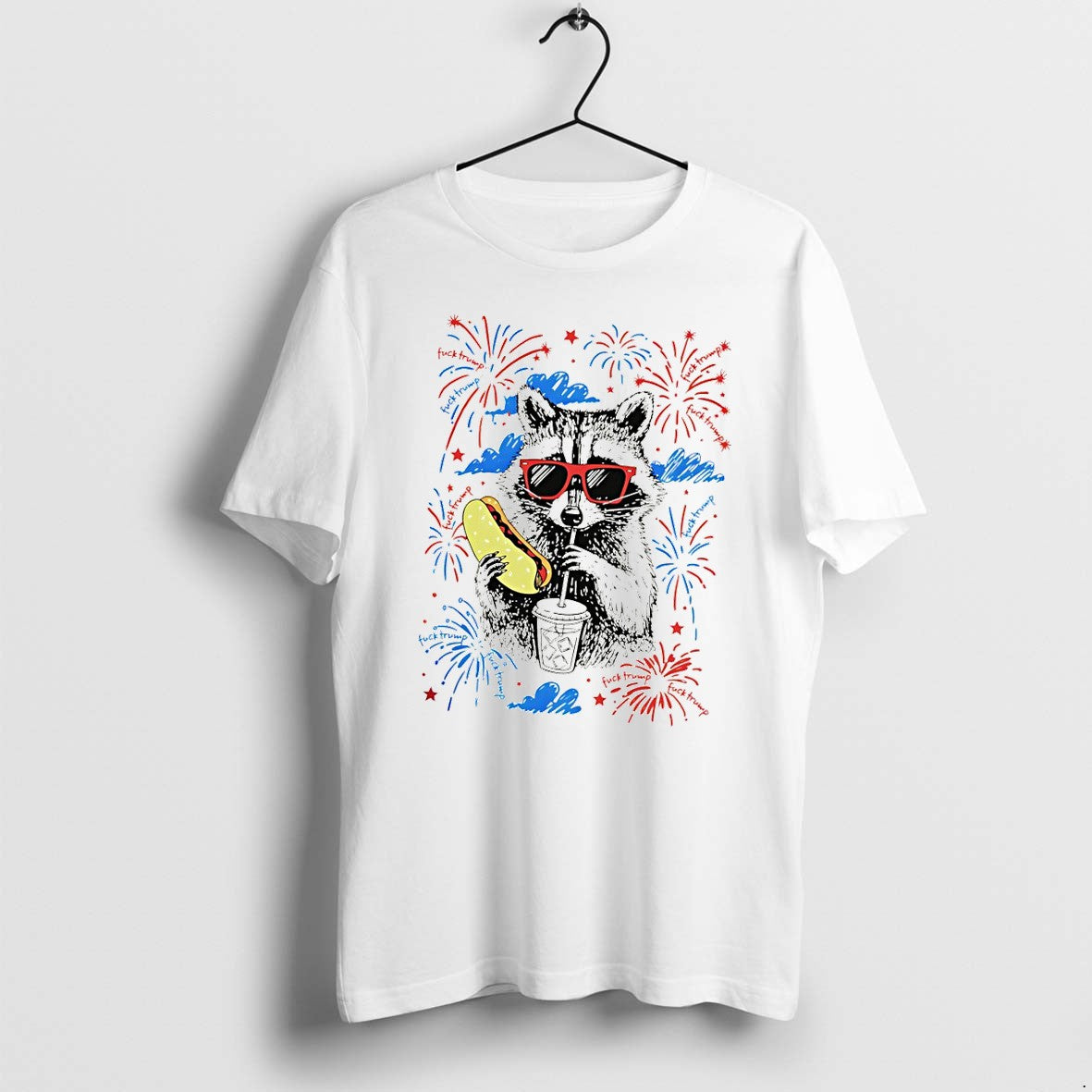 Original Raccoon With Hot Dog And Drink Firework 4th Of July Tshirts Jpg