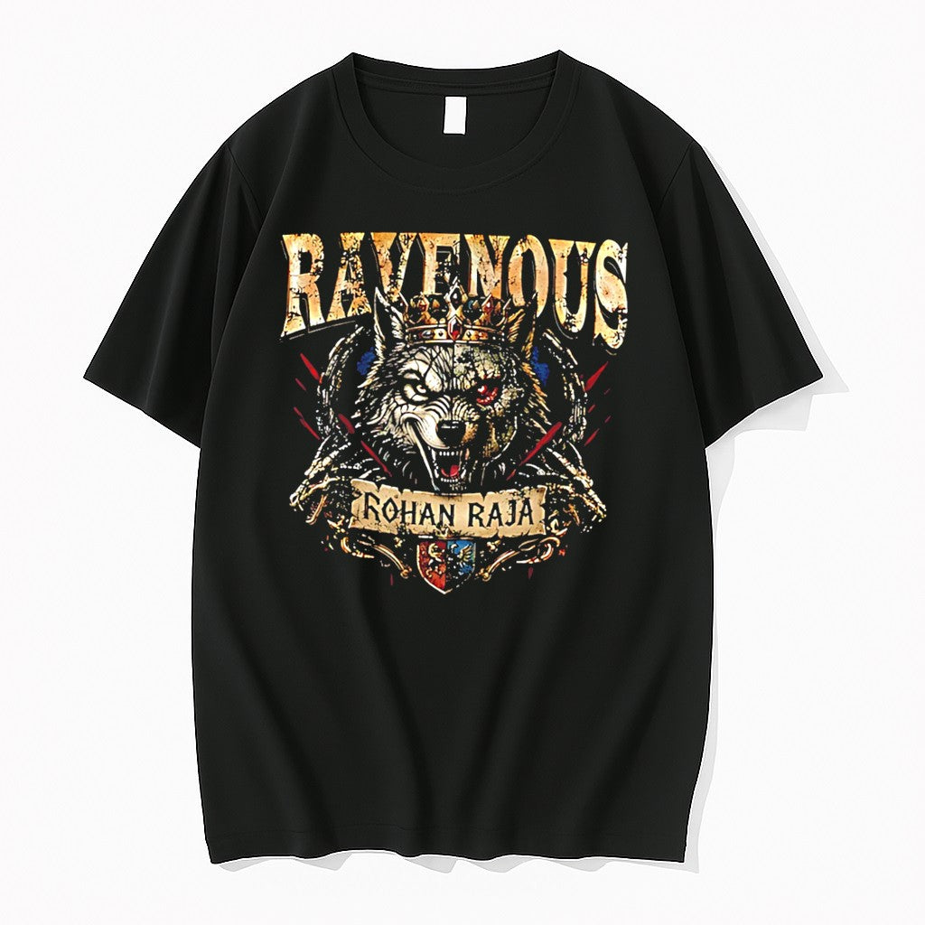 Original Ravenous Rohan Raja Wolf Wearing Crown Illustration Tee Tshirts Jpg