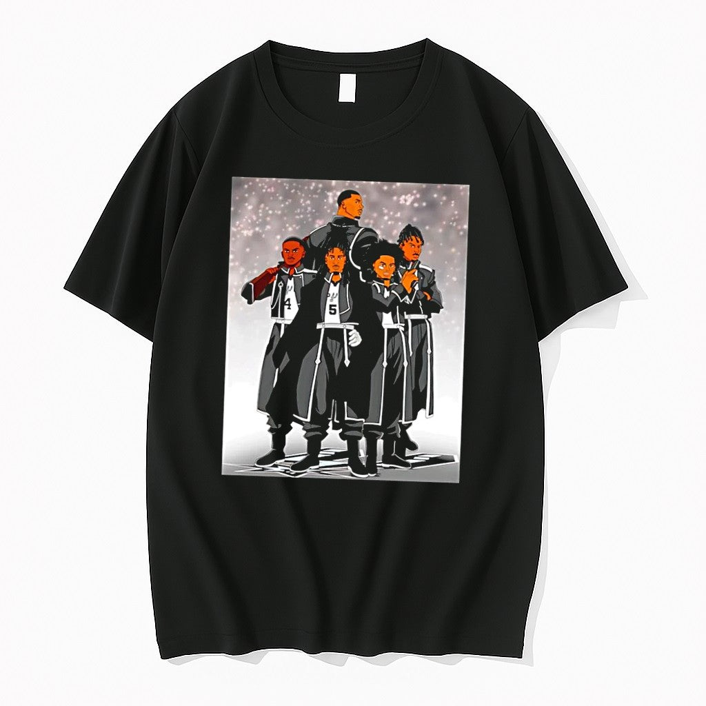 Original San Antonio Spurs Anime Style Players 4 5 Black Tshirts Jpg