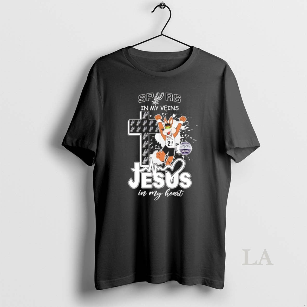 Original San Antonio Spurs In My Veins Jesus In My Heart Mascot T-Shirts, Hoodie, Sweatshirt | CoreVibeTees.com