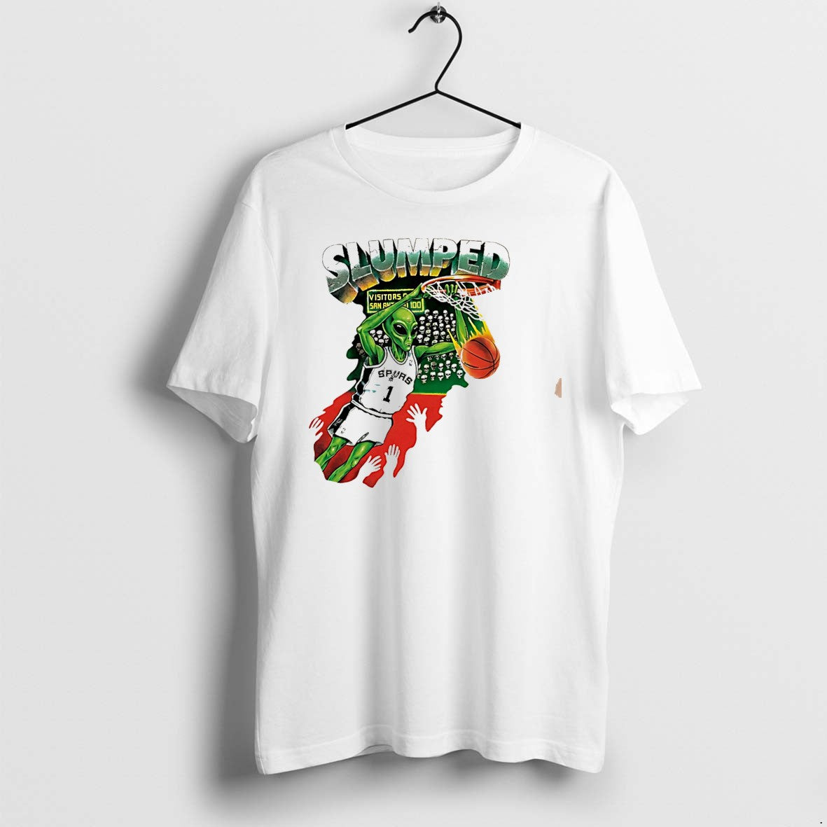 Original San Antonio Spurs Slumped Alien Dunking Basketball Illustrated Tee Tshirts