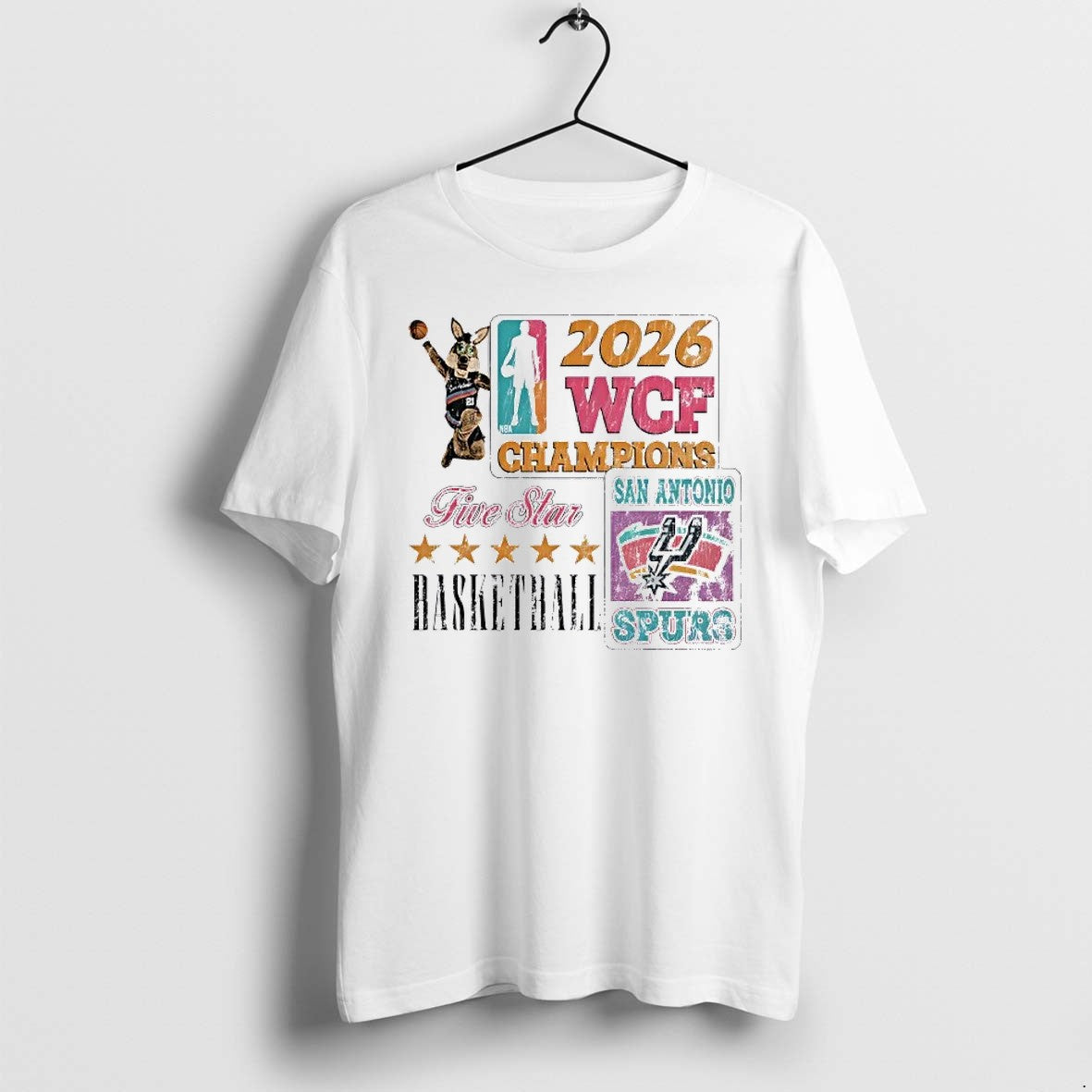 Original San Antonio Spurs Wcf Champions Five Star Basketball 2026 Mascot Tshirts