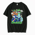 Original Seattle Mascot Collage Baseball Soccer Football Hockey Action Black Tshirts