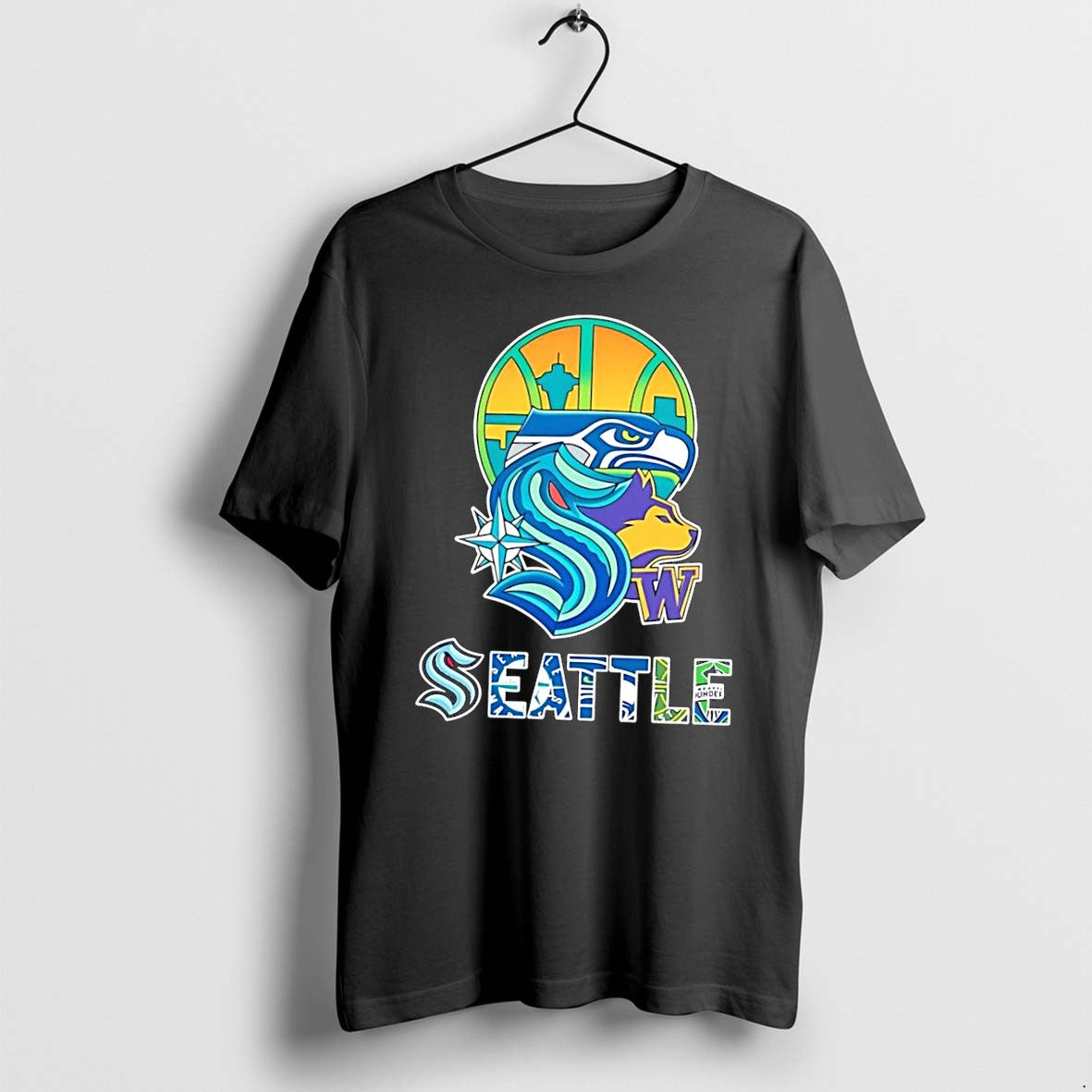 Original Seattle Sports Teams Mashup Logo Iconic City Professional Athletic Black Tshirts