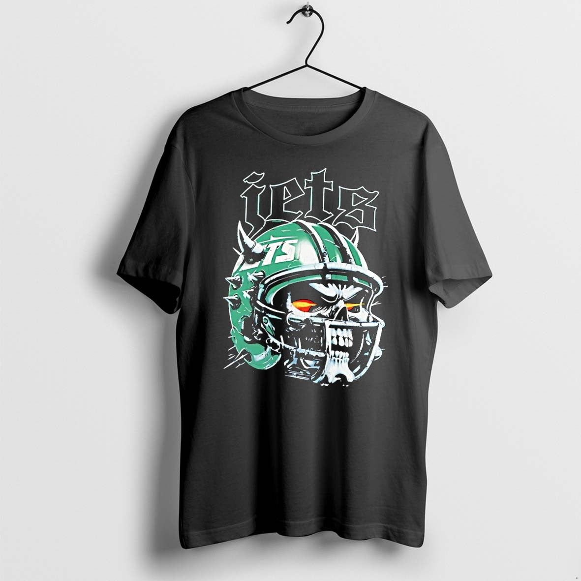 Original Skull Wearing Spiked Football Helmet Jets Black Tshirts Jpg