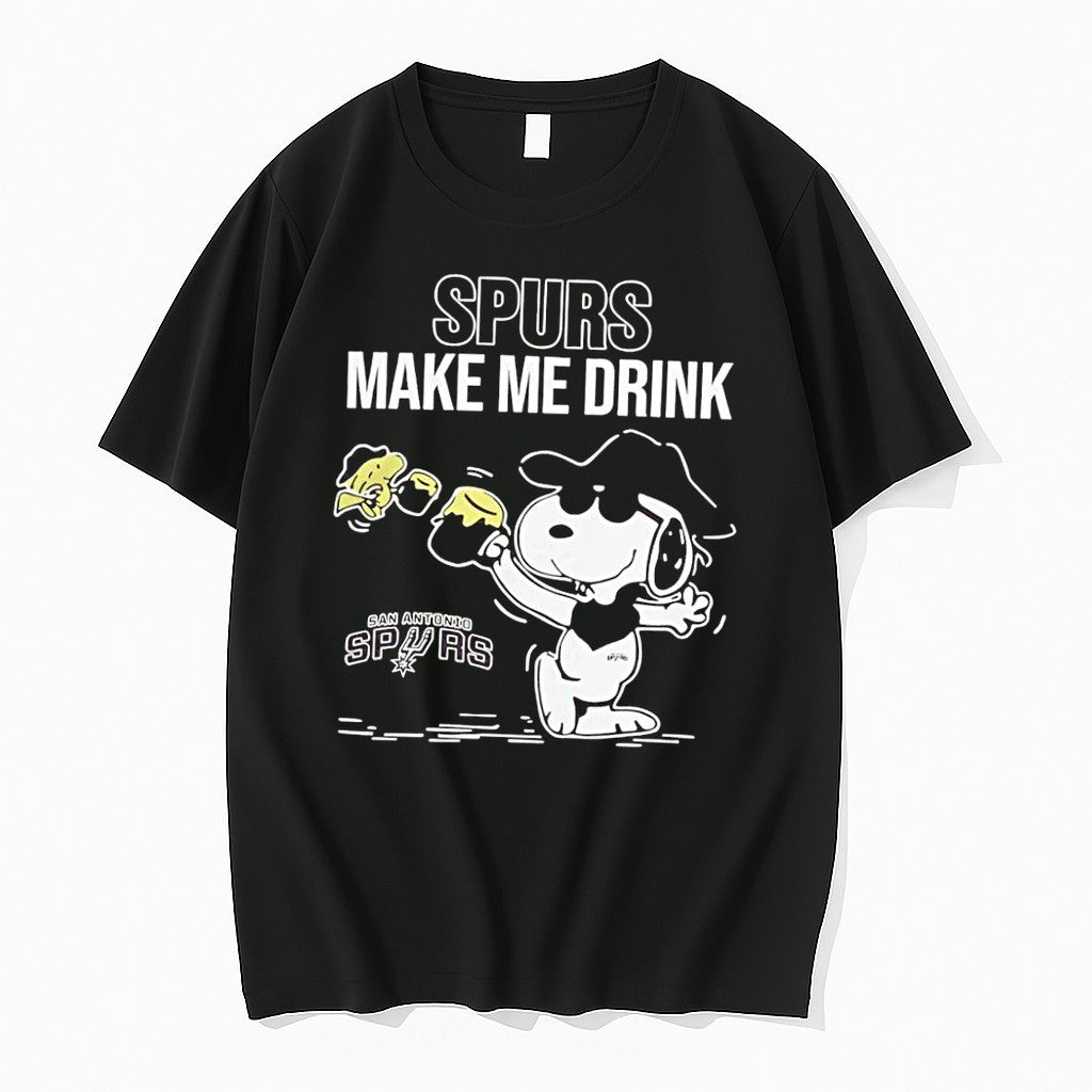 Original Snoopy Cowboy Spurs Make Me Drink San Antonio Spurs Black Tshirts Jpg