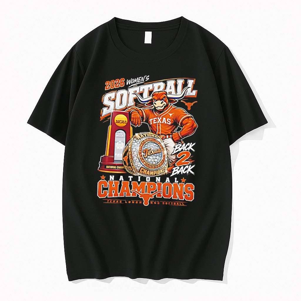 Original Texas Longhorns 2026 Womens Softball Back 2 Back National Champions Mascot Tee Tshirts