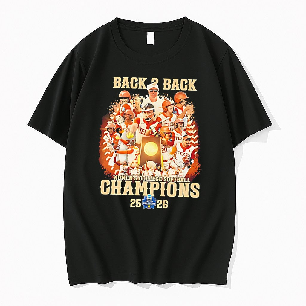 Original Texas Longhorns Back 2 Back Womens College Softball Champions 2025 2026 Tee Tshirts