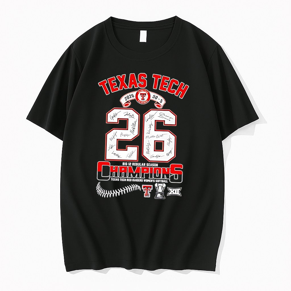 Original Texas Tach 2026 50 5 Big 12 Regular Season Champions Signature Tee Tshirts