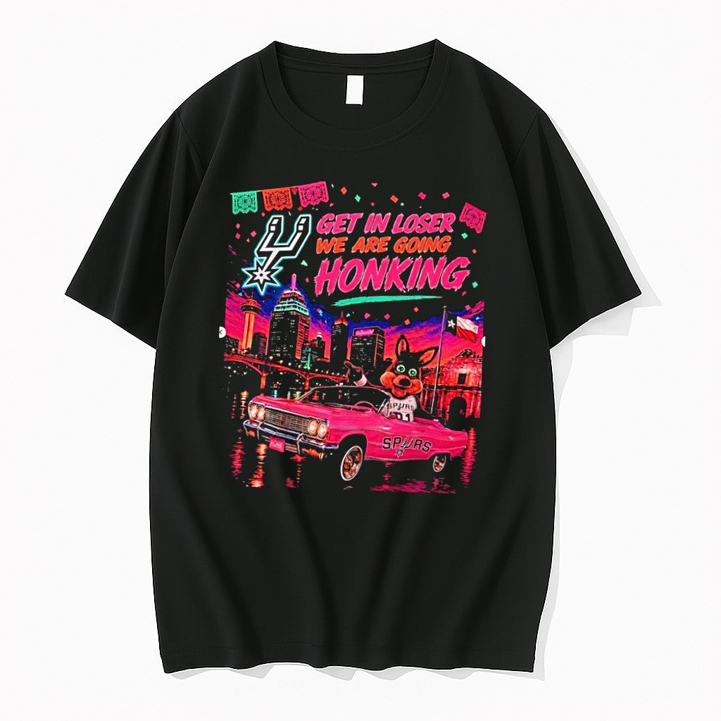 Original The Coyote San Antonio Spurs Get In Loser We Are Going Honking Black Tshirts