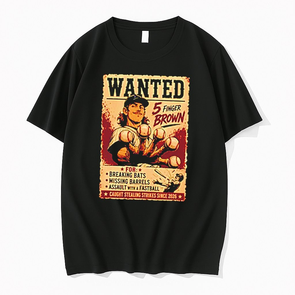Original Wanted 5 Finger Brown Baseball Tee Tshirts Jpg
