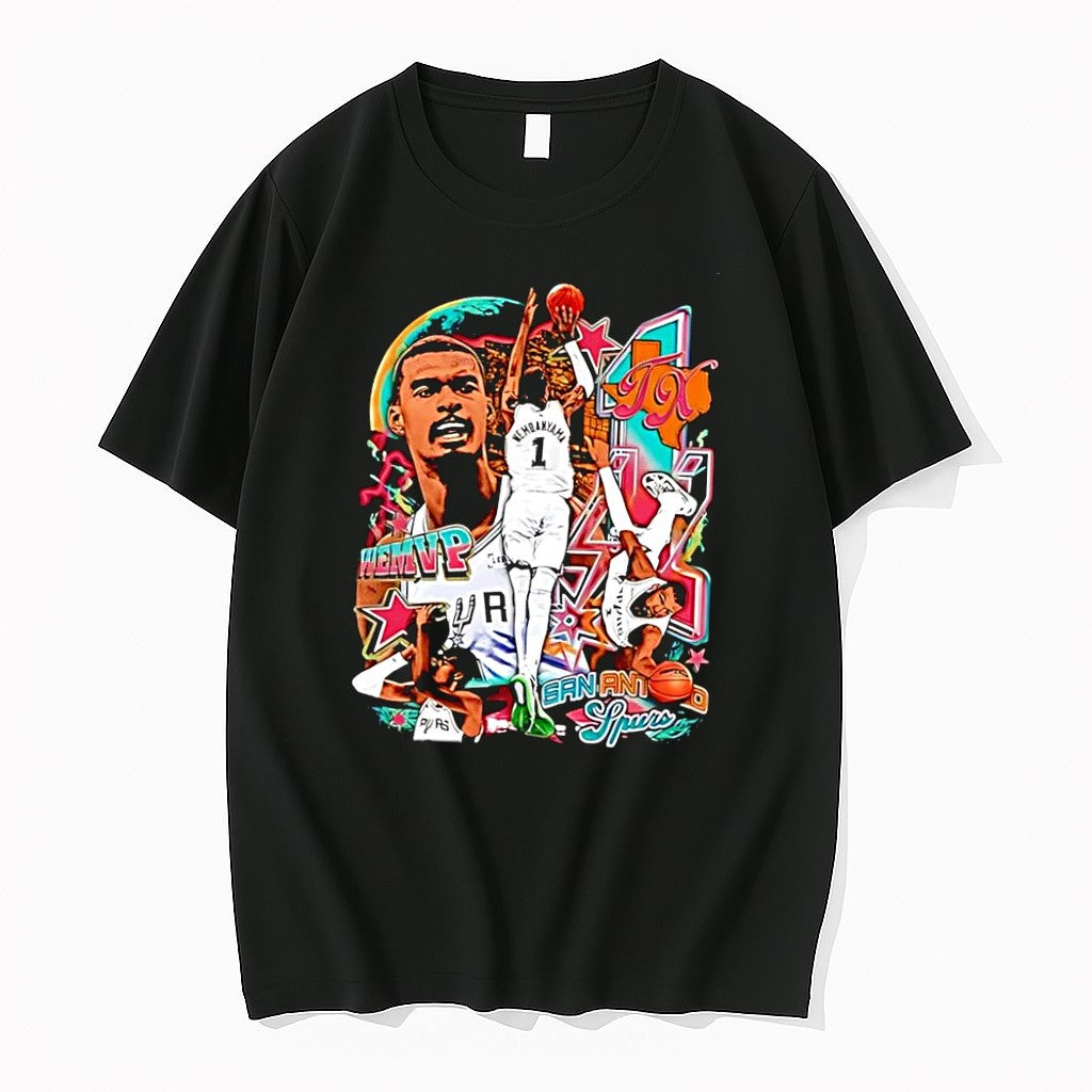 Original Wembanyama Fan Apparel Wembanyama Shooting A Basketball Wemvp Tx San Antonio Spurs Black Tshirts