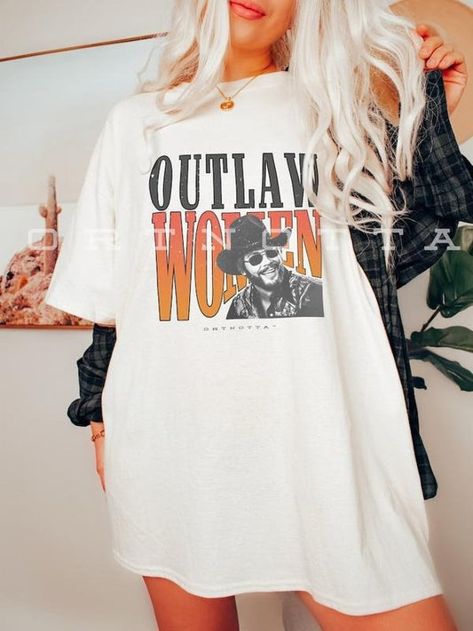 Outlaw Women Hank Williams Jr. Comfort Colors Western Retro Boho Hippie Shirt Classic Country Music Graphic Tee