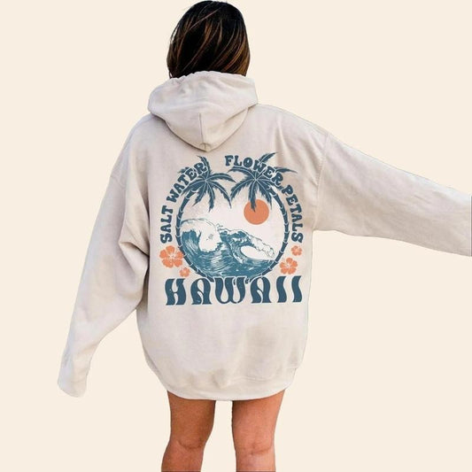 Oversized Beachy Hoodie Hawaii Palm Trees Cute Summer Graphic Sweatshirt Trendy Summer Tops Aesthetic Clothes Beach