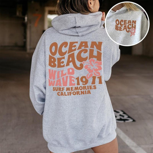 Oversized Beachy Hoodie Ocean California Surf Cute Summer Graphic Sweatshirt Preppy Aesthetic Clothes Trendy VSCO Style