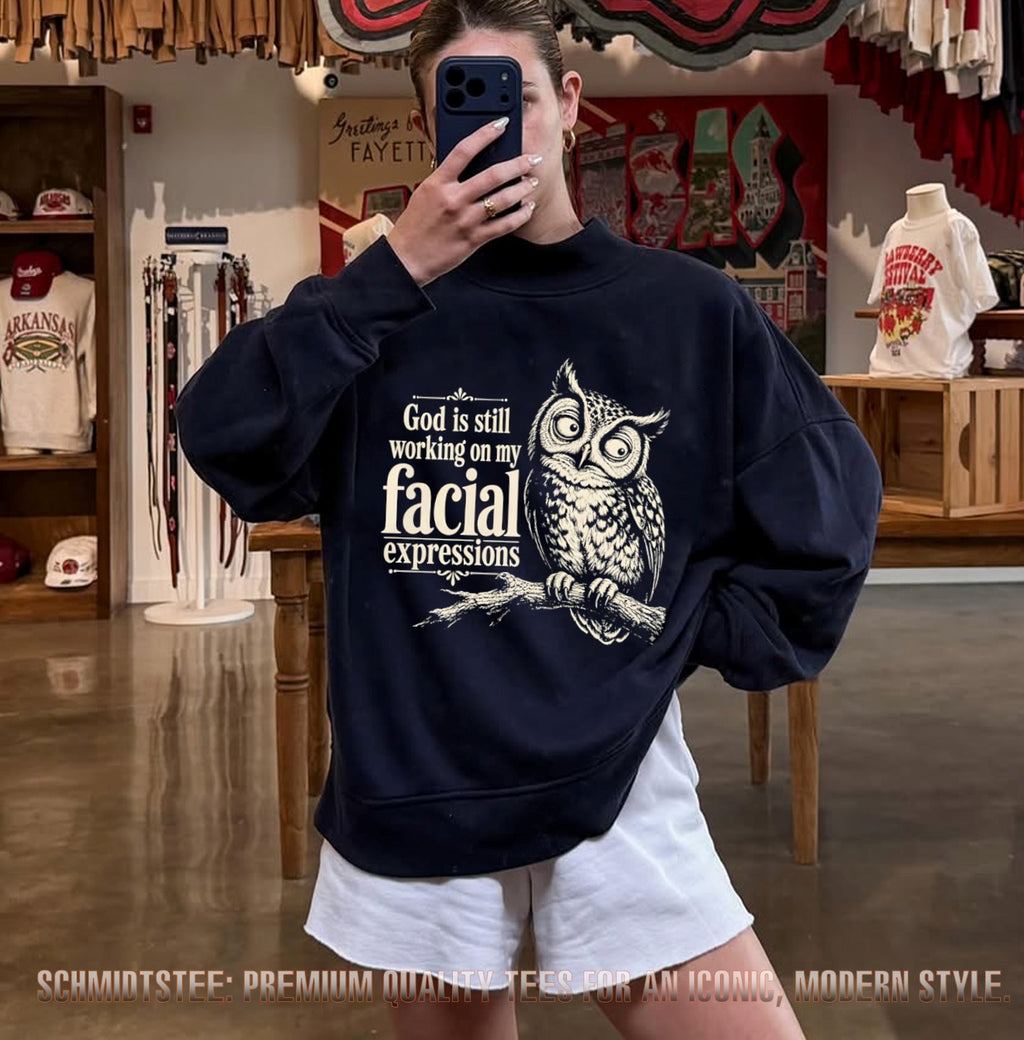 Owl God is still working on my facial expressions shirt