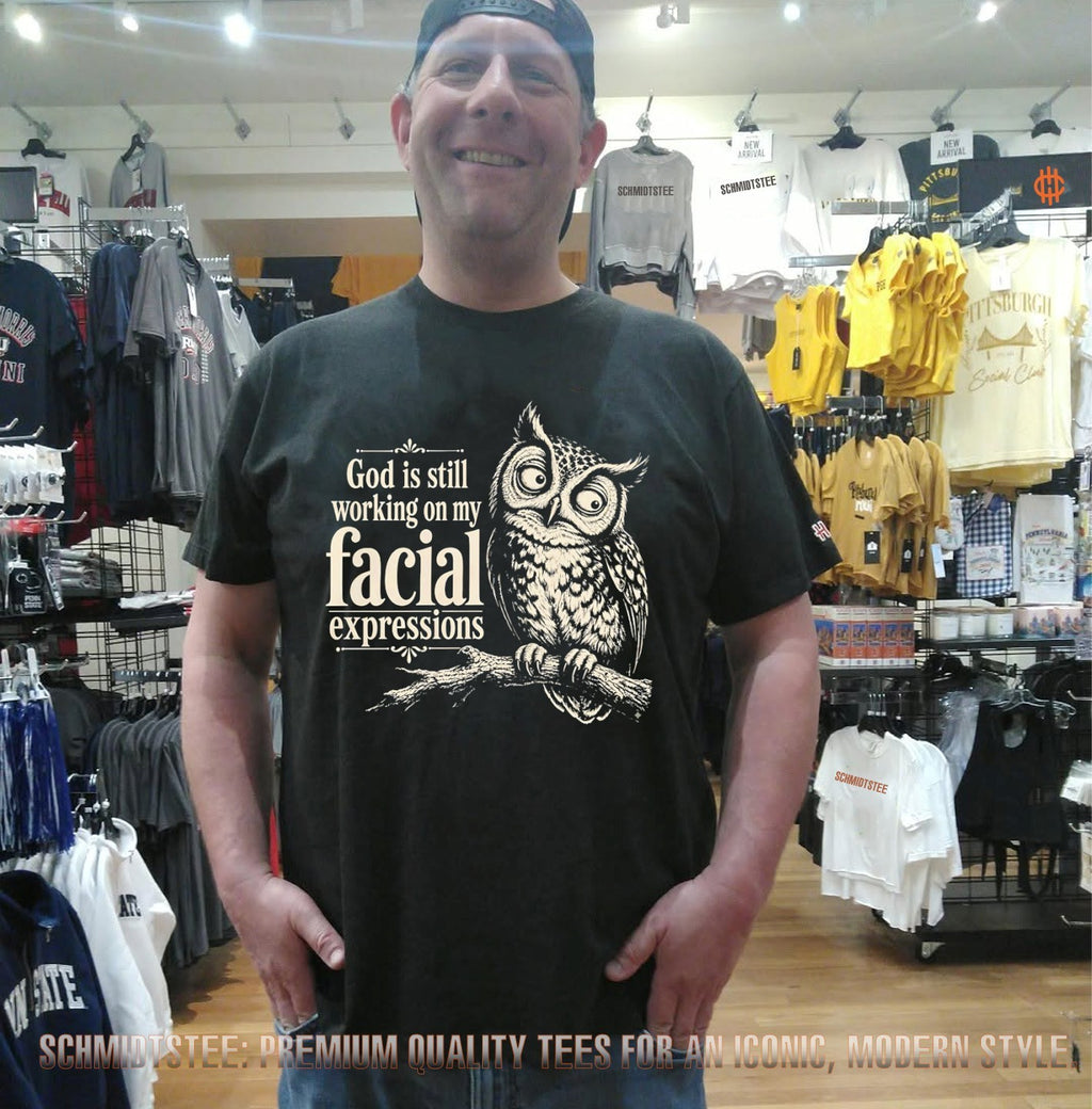 Owl God is still working on my facial expressions shirt