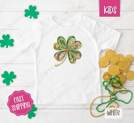 Painted Clover Kids Shirt - St Patrick's Day Children's Tshirt - Cute Youth Tee Gildan
