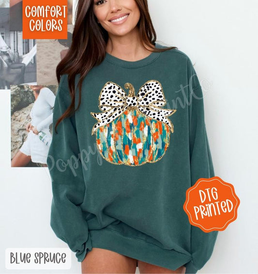 Painted Pumpkin Comfort Colors Sweatshirt, Trendy Coquette Fall Crewneck