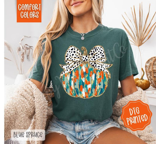 Painted Pumpkin Shirt Comfort Colors, Trendy Coquette Fall Tshirt