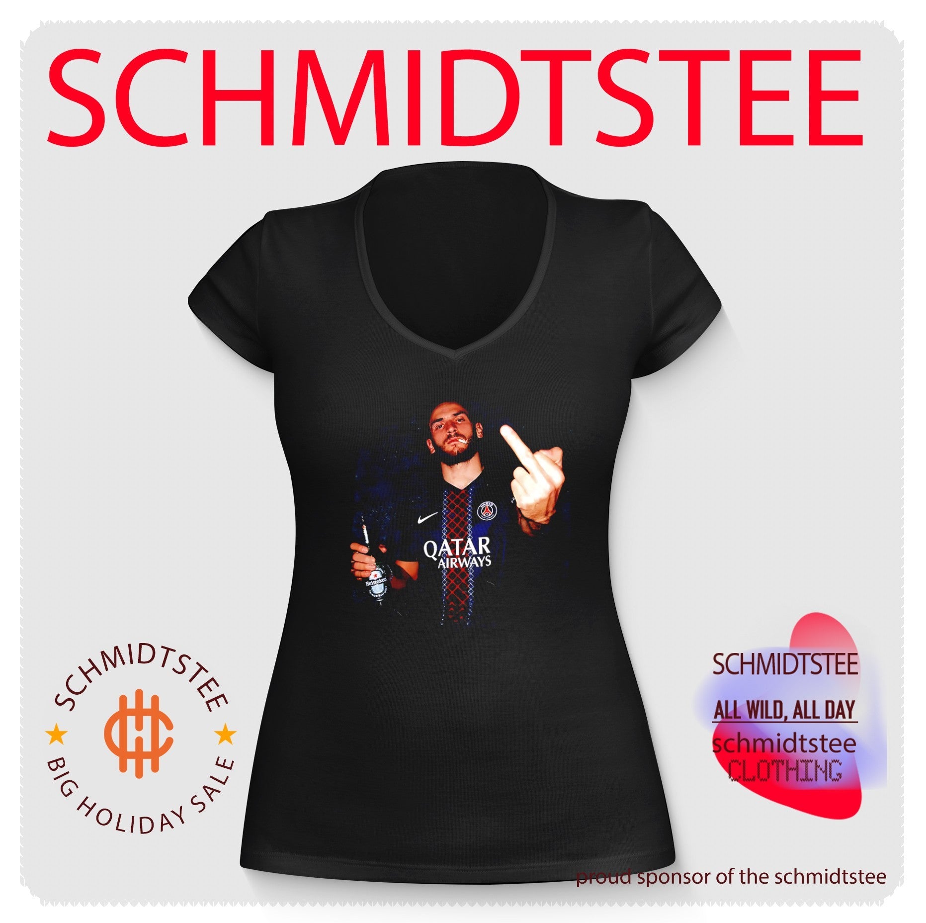 Paris Saint-Germain Khvicha Kvaratskhelia holding beer Middle finger shirt