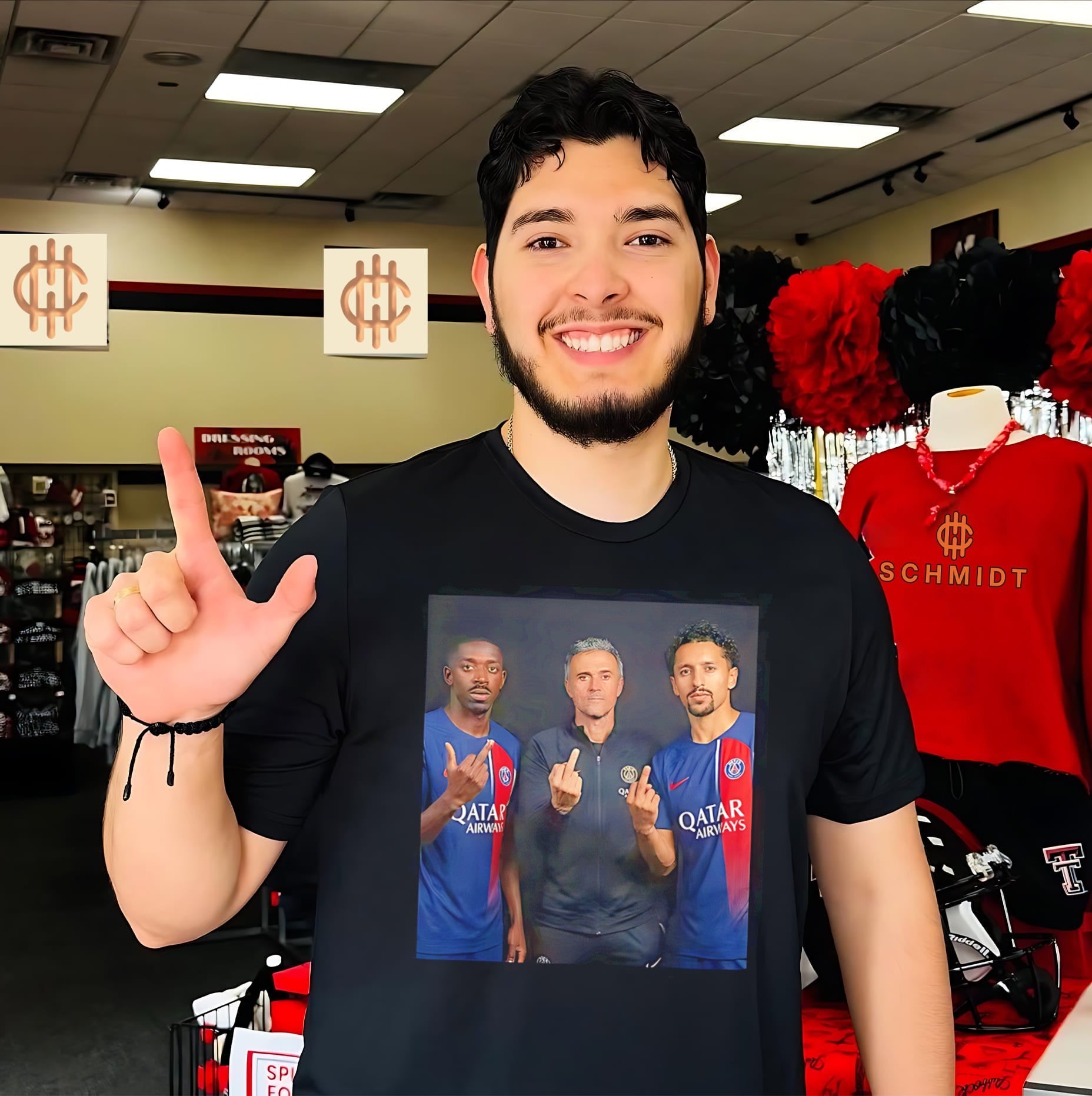 Paris Saint-Germain Ousmane Dembele and Luis Enrique and Marquinhos middle finger shirt