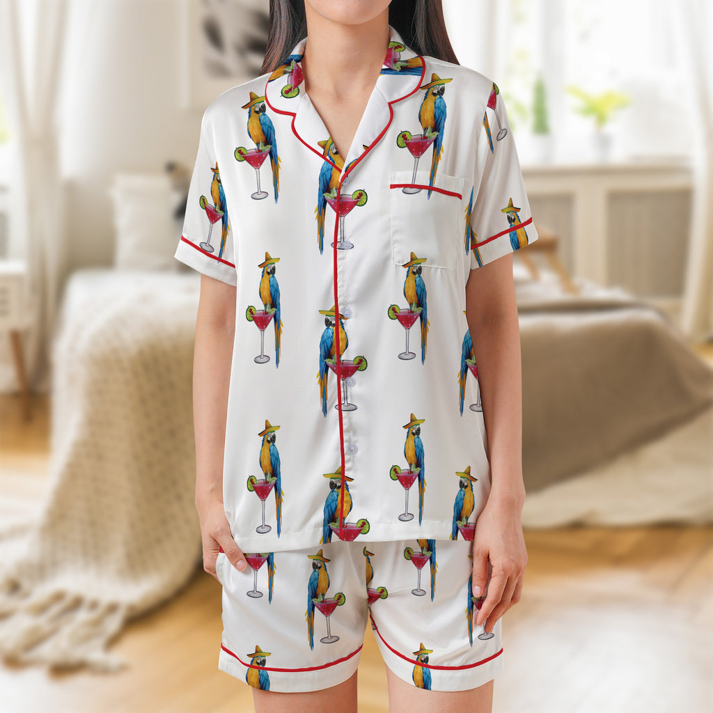 Parrot Margarita Silky Satin Pajama Set For Women