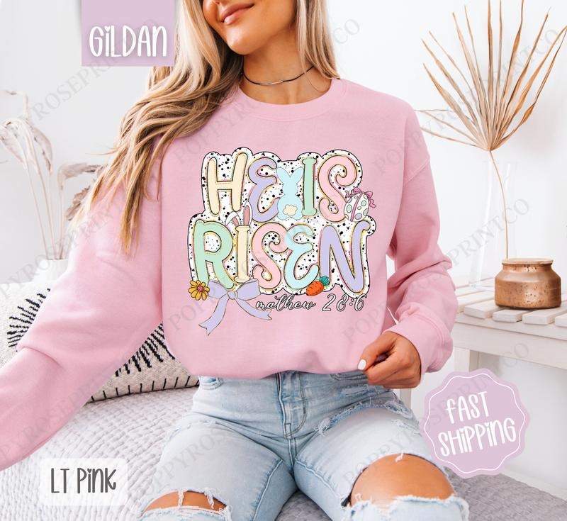 Pastel He is Risen Sweatshirt, Coquette Easter Crewneck, Trendy Religious Women's Sweater, Gift for Her