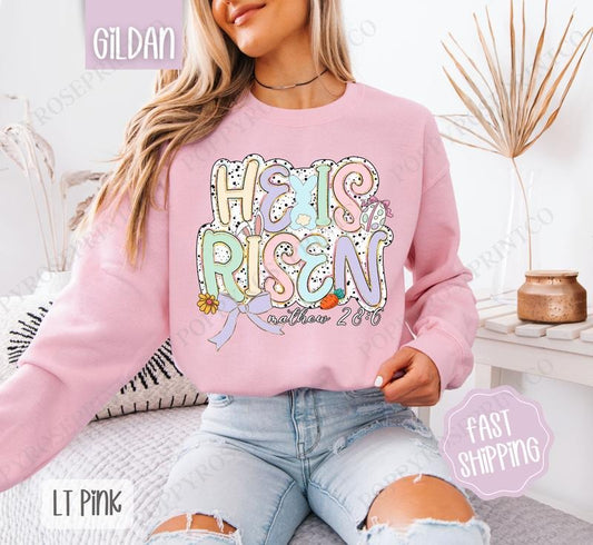 Pastel He is Risen Sweatshirt, Coquette Easter Crewneck, Trendy Religious Women's Sweater, Gift for Her