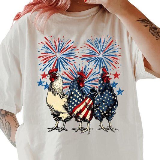 Patriotic chicken Shirt ~ Unisex Apparel Relaxed Fit Printed In The USA Clothing Womenswear Casual Comfort Cotton Top Athletic Boho Chic