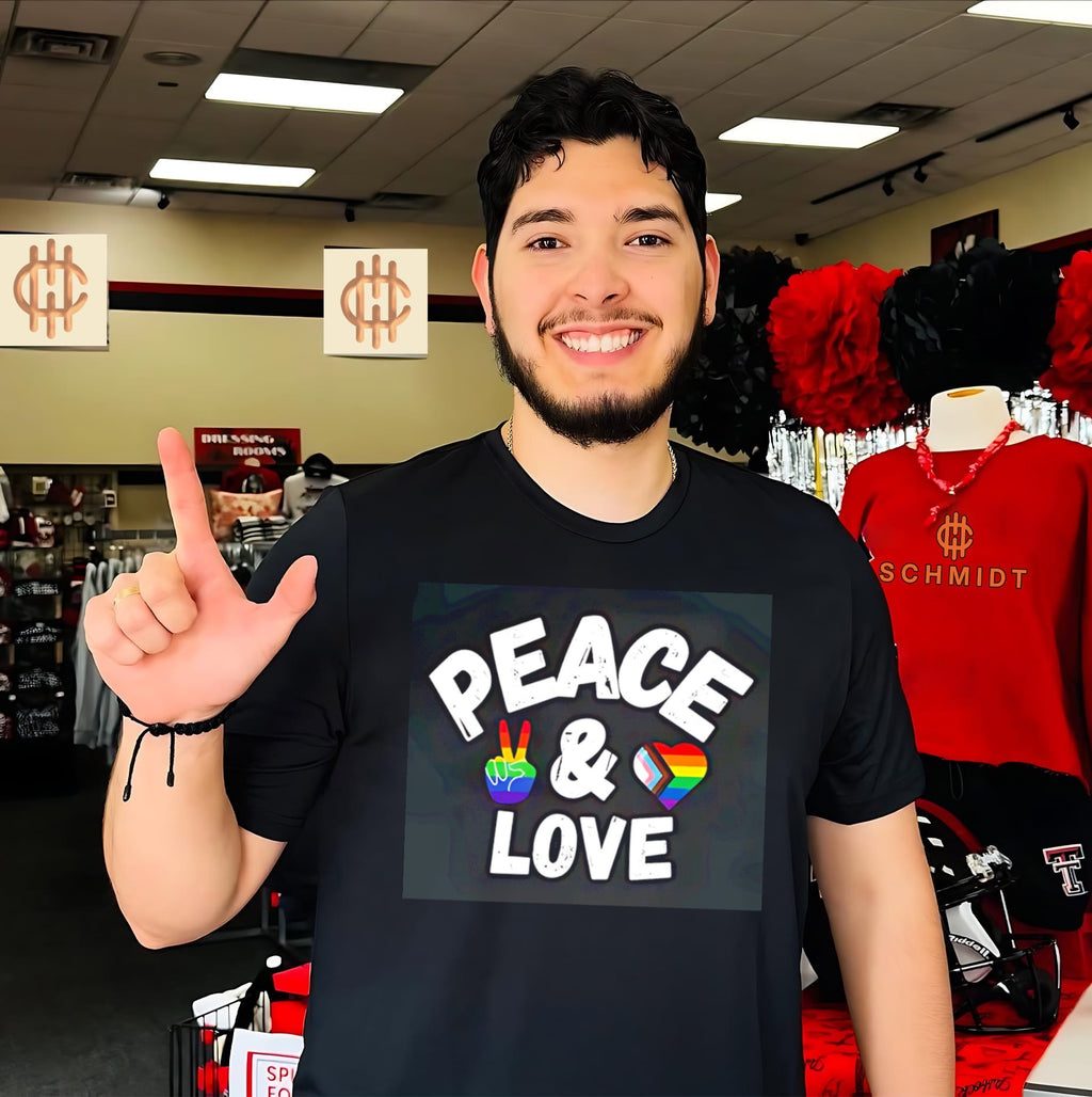 Peace and love with pride V sign hand and heart shirt
